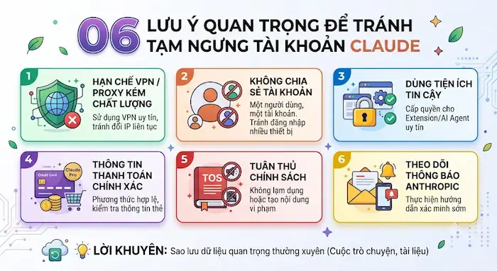 Tài khoản Claude bị tạm ngưng: Nguyên nhân & cách mở khóa thành công 17 06 Lưu ý Quan Trọng để Tránh Bị Tạm Ngưng Tài Khoản Claude Trong Tương Lai