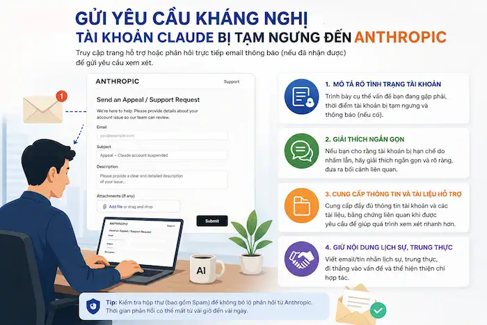 Tài khoản Claude bị tạm ngưng: Nguyên nhân & cách mở khóa thành công 16 Hướng Dẫn Từng Bước Kháng Nghị Mở Khóa Tài Khoản Claude 1