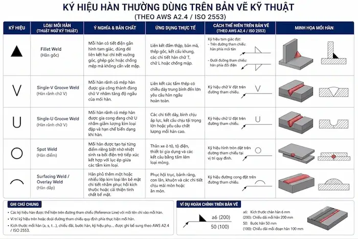 Các ký hiệu trong AutoCAD thường dùng: Tổng hợp đầy đủ và dễ hiểu nhất 20 Ký Hiệu Hàn (Welding Symbols)