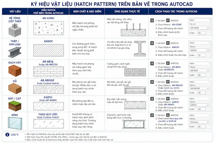Các ký hiệu trong AutoCAD thường dùng: Tổng hợp đầy đủ và dễ hiểu nhất 19 Ký Hiệu Vật Liệu Trên Bản Vẽ