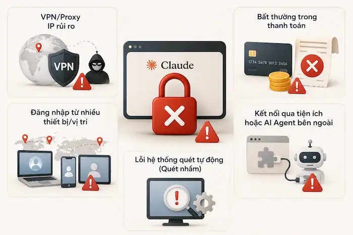 Tài khoản Claude bị tạm ngưng: Nguyên nhân & cách mở khóa thành công 12 Nguyên Nhân Phổ Biến Khiến Tài Khoản Claude Bị Khóa đột Ngột