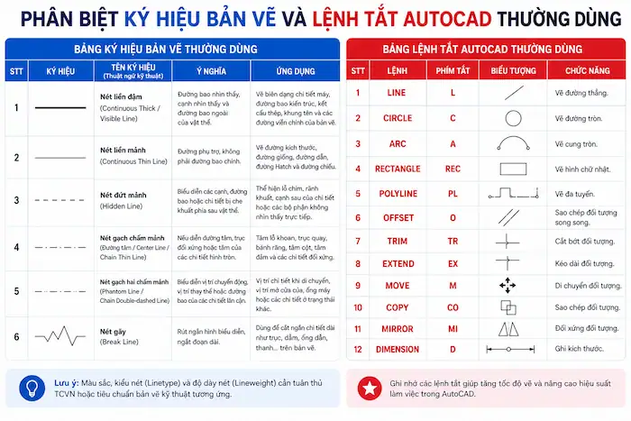 Các ký hiệu trong AutoCAD thường dùng: Tổng hợp đầy đủ và dễ hiểu nhất 23 Phân Biệt Ký Hiệu Bản Vẽ Và Lệnh Tắt AutoCAD Thường Dùng