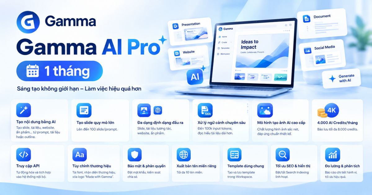Gamma AI Pro - 1 tháng 2 Một số tính năng nổi bật của Gamma AI Pro - 1 tháng